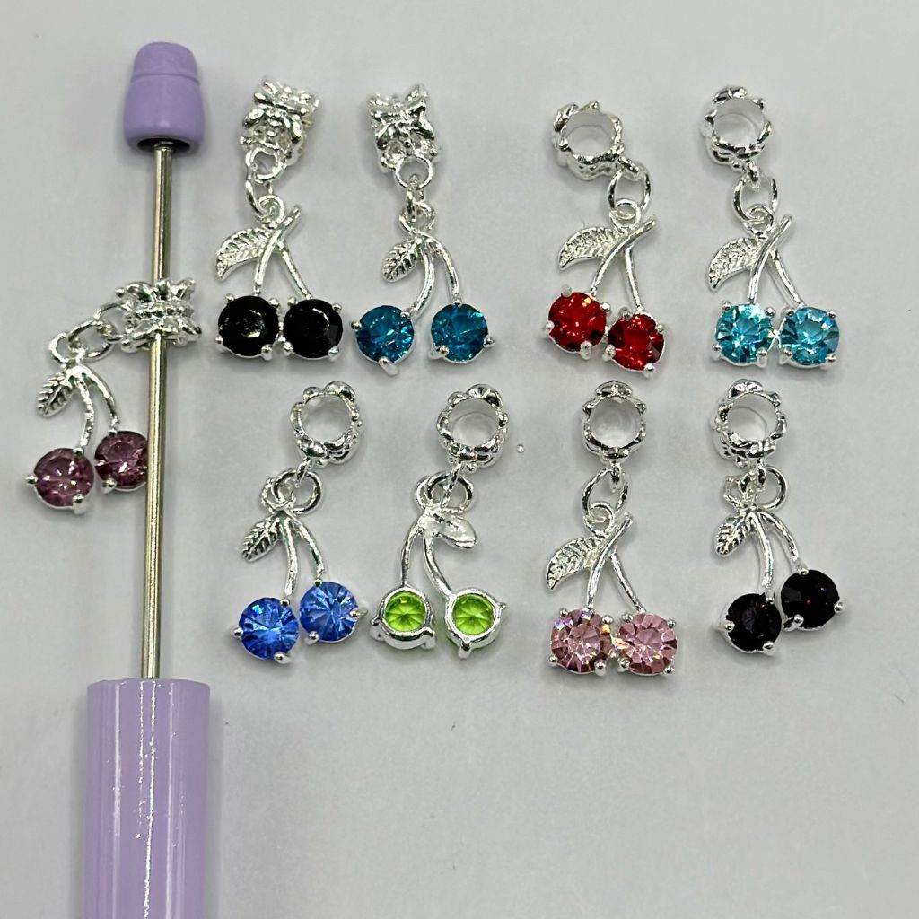 Cherry Rhinestone Sparkling Spacers for Pen Bail Bead with Charm, Random Mix