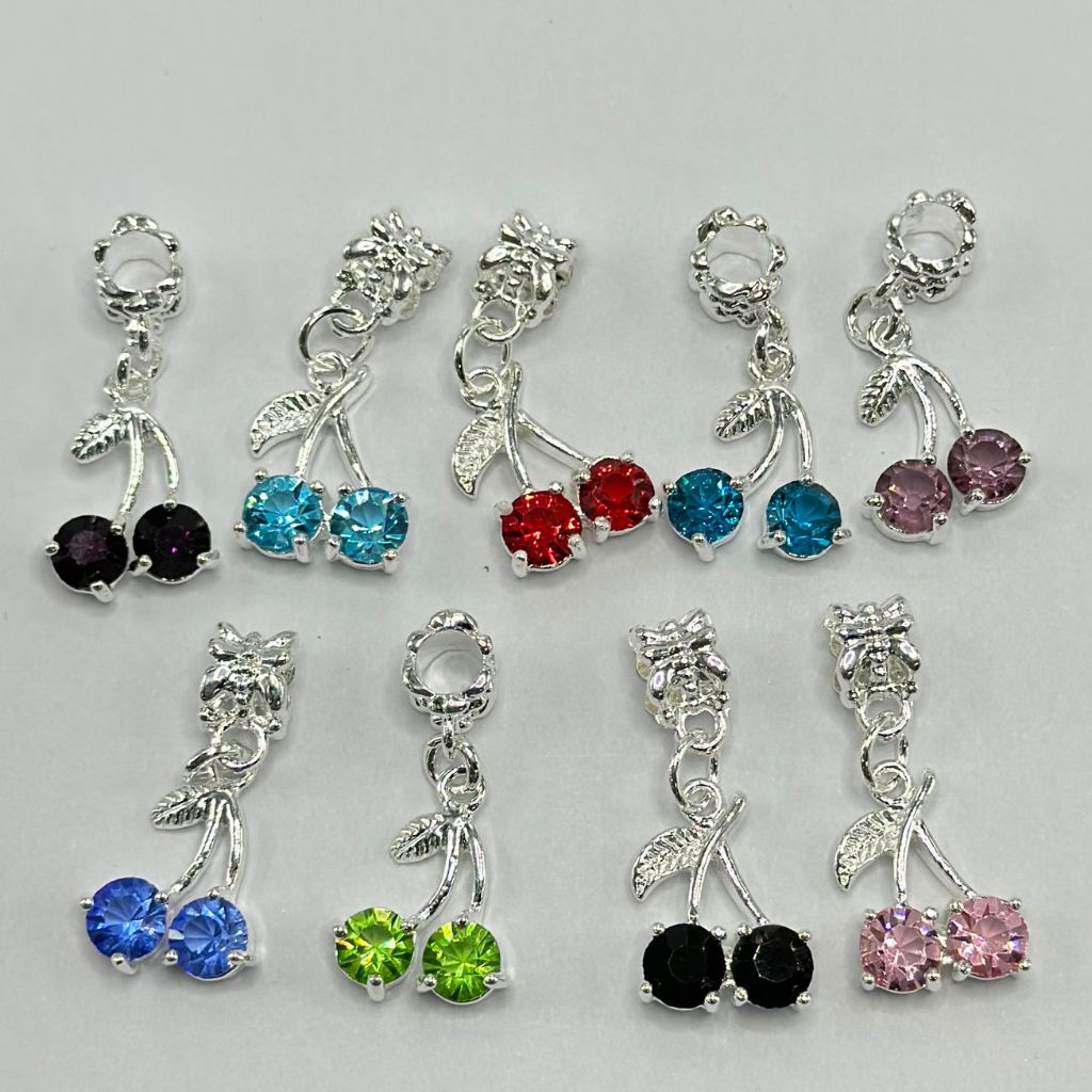 Cherry Rhinestone Sparkling Spacers for Pen Bail Bead with Charm, Random Mix