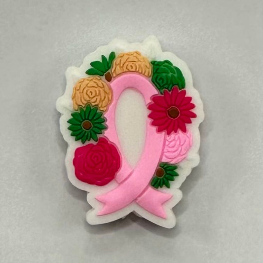 Wreath Colorful Flowers Cancer Awareness Ribbon Silicone Focal Beads