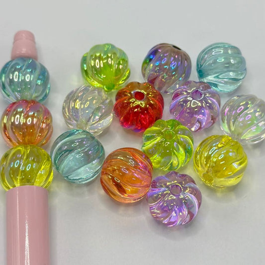 UV Finish Glossy Textured Cute Pumpkin Shaped Acrylic Beads 16mm Random Mix