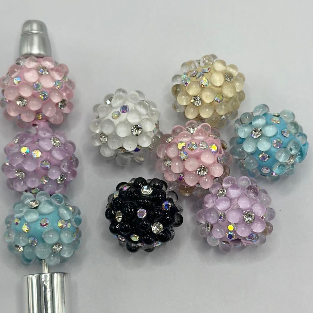 Clay Beads with AB Rhinestone Flowers and Transparent Flatback Pearls 18mm Random Mix