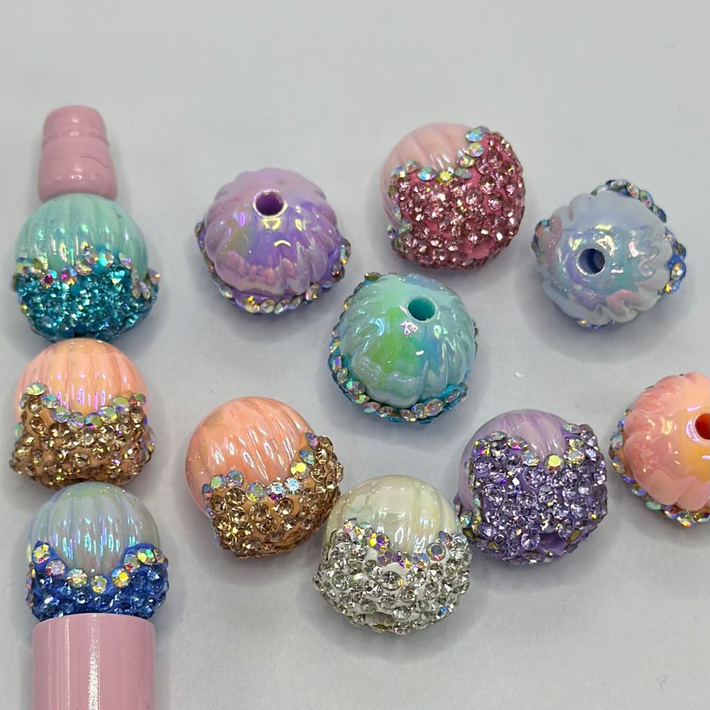 Pumpkin and Acorn Cute Acrylic Clay Beads with Rhinestones and UV Finish 18mm Random Mix