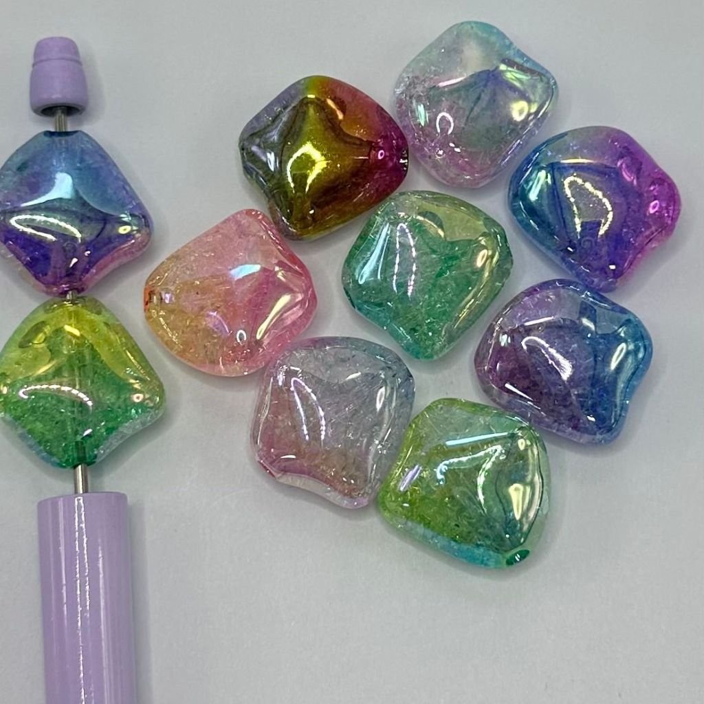 UV Finish Crackle Acrylic Beads with Trapezoid Multicolor Ombre 24mm Random Mix