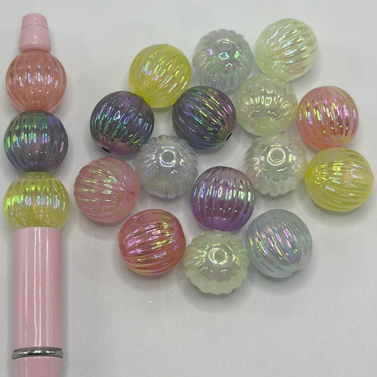 UV Finish Glossy Glittery Lantern Pumpkin Shape Acrylic Beads16 mm Random Mix