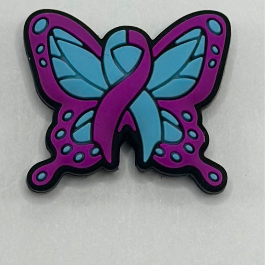 Purple Blue Cancer Awareness Ribbon Butterfly Silicone Focal Beads