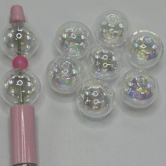 UV Finish Fragile GLASS Beads Transparent See-through Empty Hollow Lightweight Clear 20mm