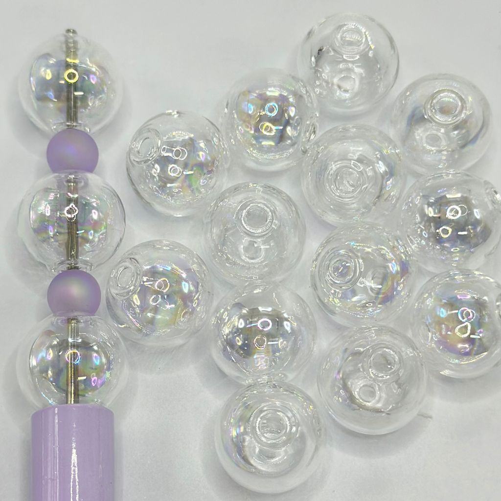 UV Finish Glass Beads, Clear Glass Beads, Transparent, Empty and Fragile, Size 16mm