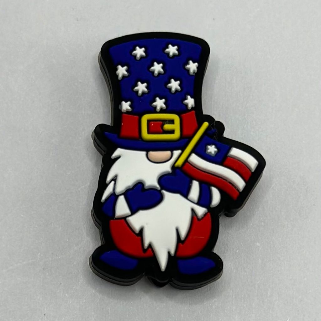 Dwarf Holding USA Flag Patriotic Gnome Independence Day Silicone Focal Beads