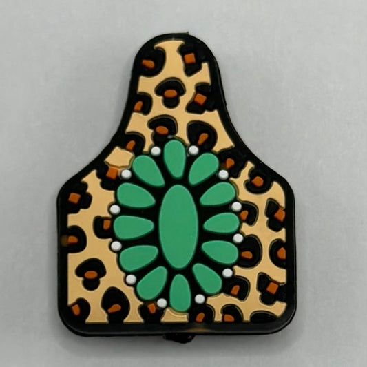 Leopard Jaguar Print Green Flower on Silicone Focal Beads