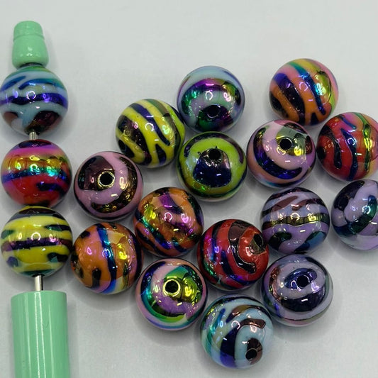 Glossy Cheetah Tig Zag Print Swirl Jaguar Acrylic Beads 16mm Random Mix