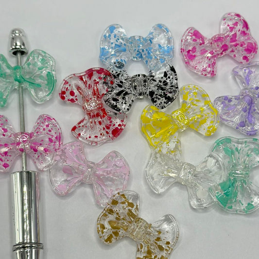Cute Clear Bowtie Ribbon Botknot Acrylic Beads which Paint Splatter Spot Spatter 23*32mm Random Mix