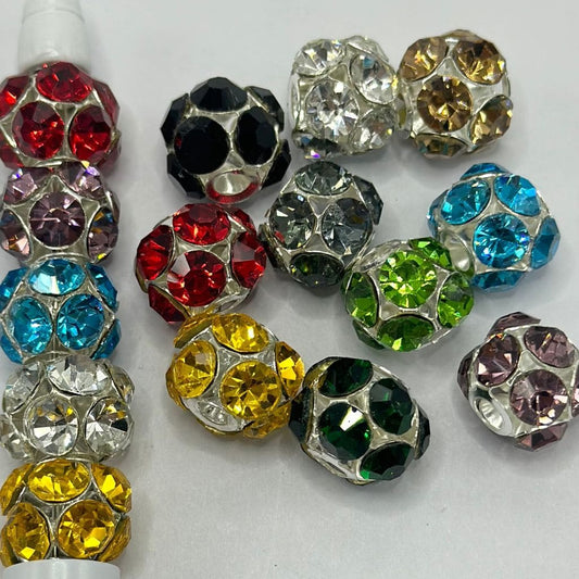 Rhinestones Empty Hollow Out Sparkling Metal Beads with Large Hole Acrylic Beads 14mm Random Mix