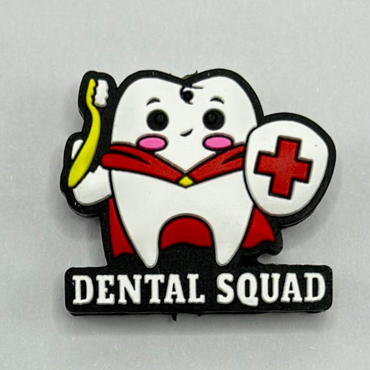 Dental Squad Text on Tooth, Dentist Theme Dental Beads, Silicone Focal Beads
