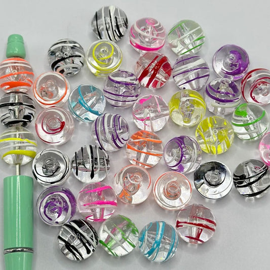 Paint Splatter Swirls in Multiple Colors Round Clear Acrylic Beads 16mm