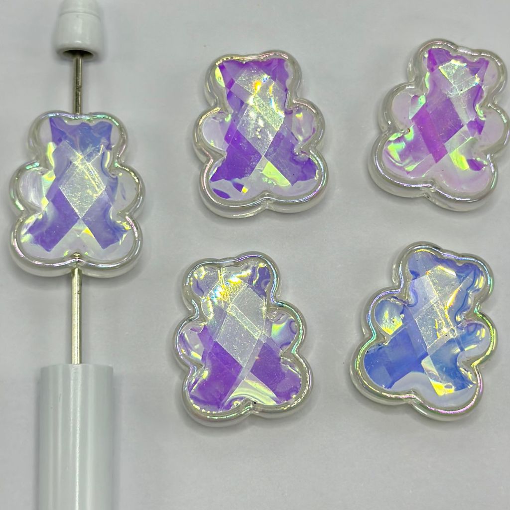 Cute Bear Shape Single Sided Teddy Bear Acrylic Rhinestone Beads Faceted Surface 23*28mm