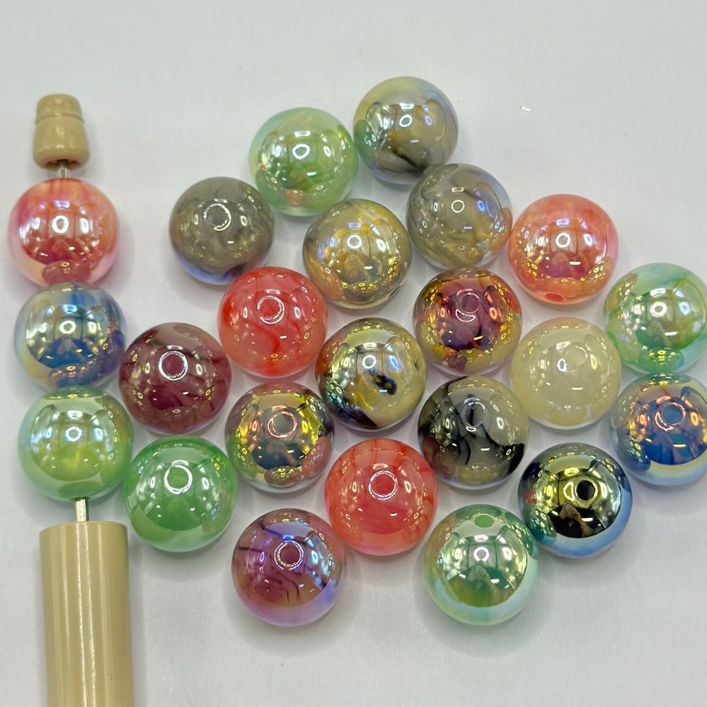 UV Finish Resin Beads with Marble Pattern Extra Glossy Random Mix 16mm