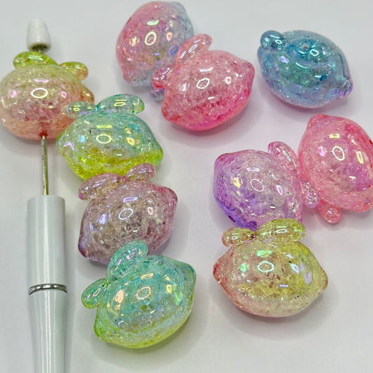 3D Crackle Large Lemon  Acrylic Beads in Ombre Gradient Colors Random Mix 29*34.5mm