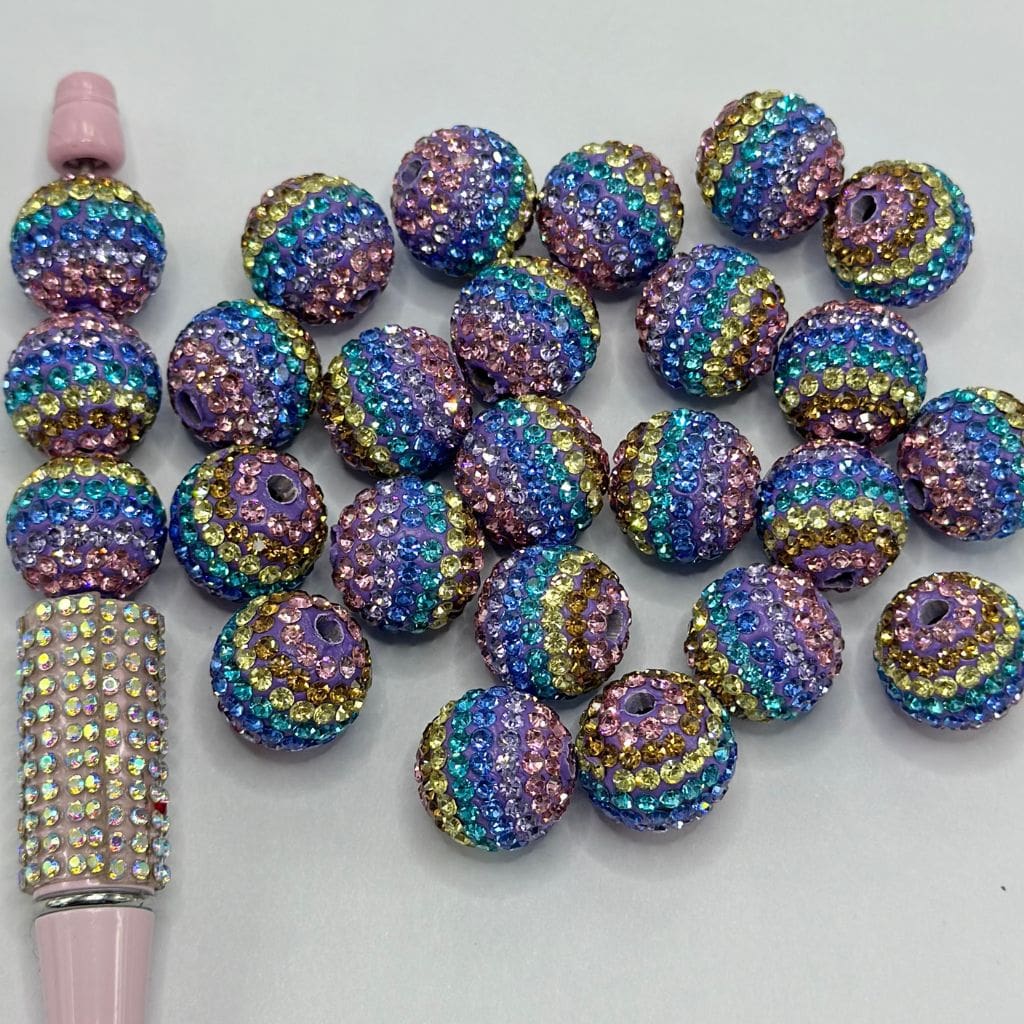 Disco Ball Round Shaped Clay Beads, Multicolor Rhinestones with Rainbow Style, 16mm