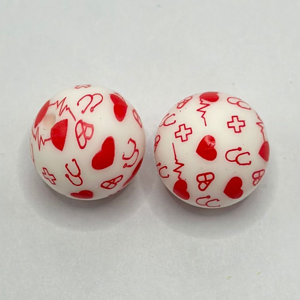Medical Theme Beads Round Shape Heart Doctor Nurse Silicone Beads