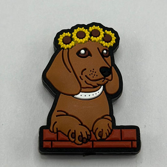 Sunflower Garland with Brown Dog Wienner Wreath Pet Animal Silicone Focal Beads