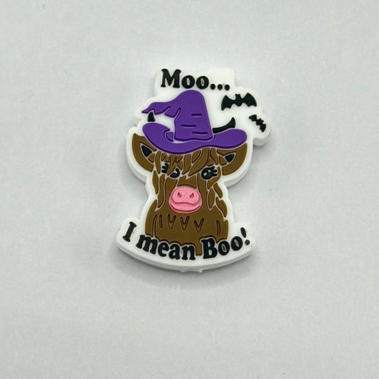 Halloween Moo I Mean Boo Cow with Witch Hat Silicone Focal Beads