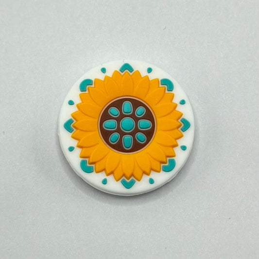 Sunflower Teal Daisy Sun Round Shape Silicone Focal Beads