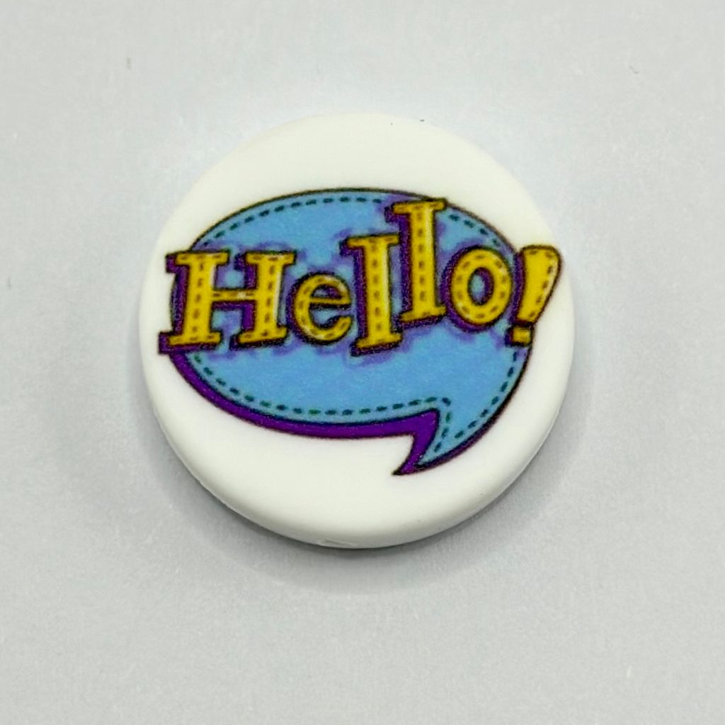 Yellow Text on Speech Bubble Hi Hello! Silicone Focal Beads