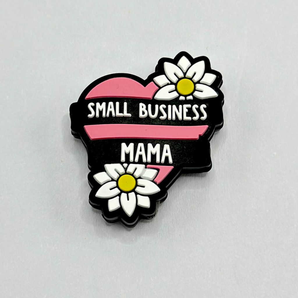 White Flower with Pink Heart Small Business Mama Mom Silicone Focal Beads