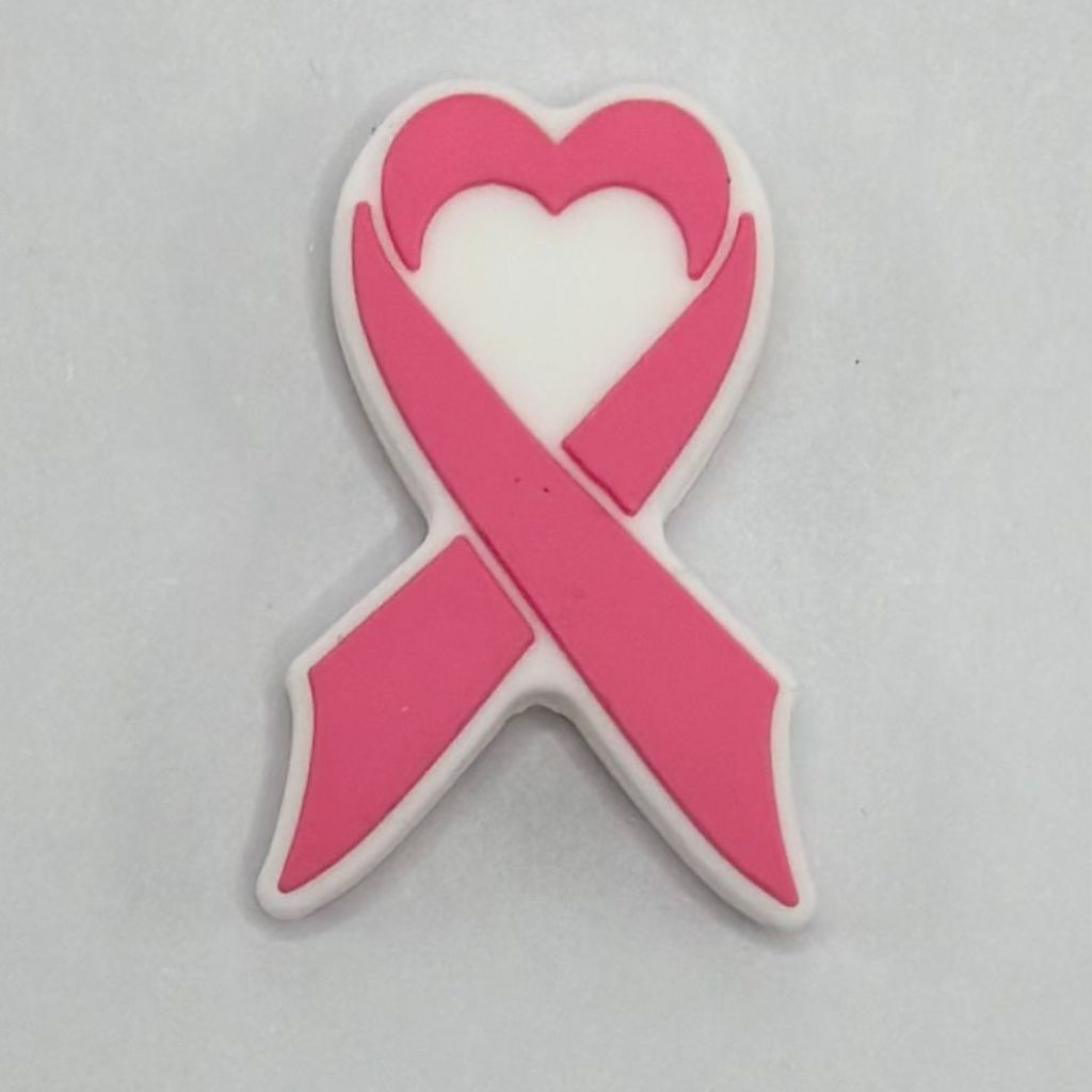 Breast Cancer Awareness Pink Heart Love Ribbon Bowtie, Silicone Focal Beads