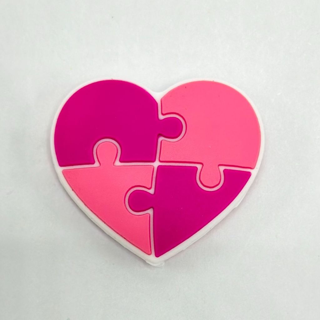 Puzzle Heart Designs Autism Pink Silicone Focal Beads