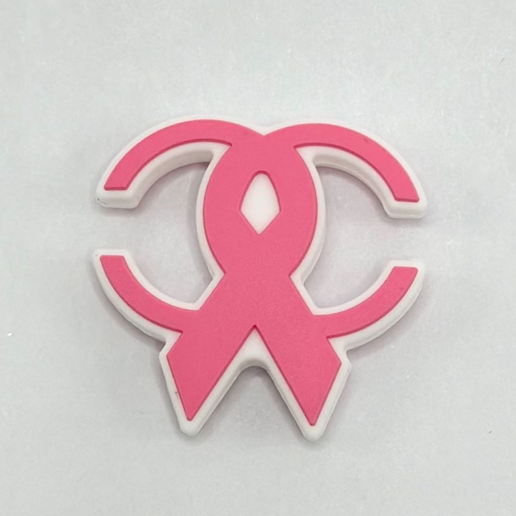 Breast Cancer Support Awareness Ribbon Pink Two C Ribbon, Silicone Focal Beads