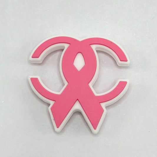Breast Cancer Support Awareness Ribbon Pink Two C Ribbon, Silicone Focal Beads