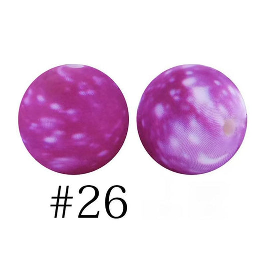 Round Printed Pink and White Galaxy Pattern Silicone Beads 15mm, Number 26