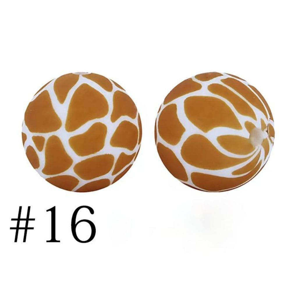 White & Brown Aztec Print Round Silicone Focal Beads 15mm, Number 16