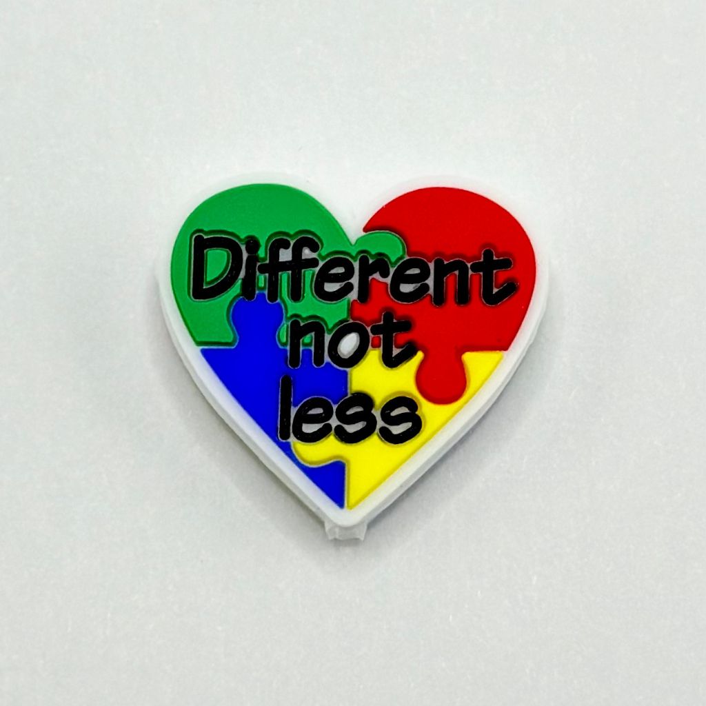 Different not Less, Colorful Autism Puzzle Heart, Silicone Focal Beads