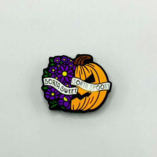 Spooky Sweet Sorta Halloween Purple Flower and Pumpkin Silicone Focal Beads