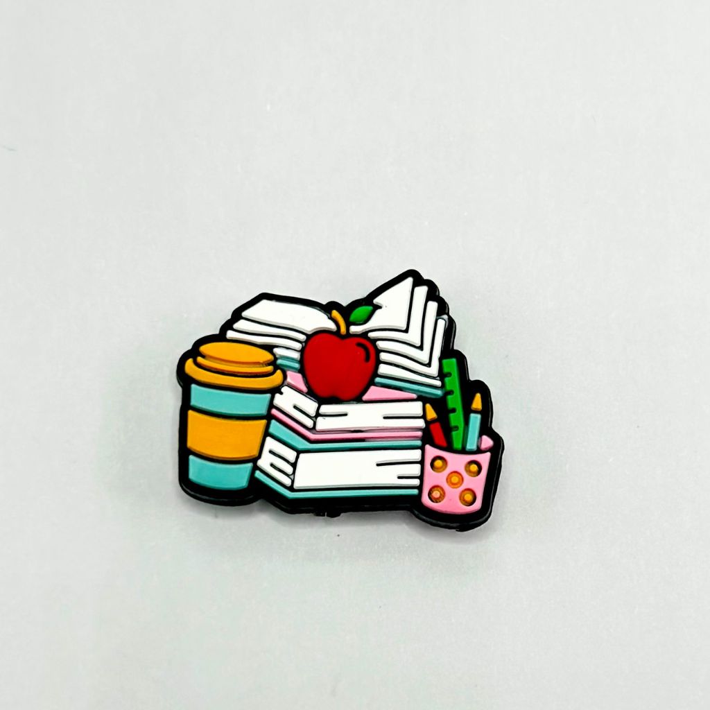 Teacher Education Red Apple, Pile of Books, and Coffee Cup Silicone Focal Beads
