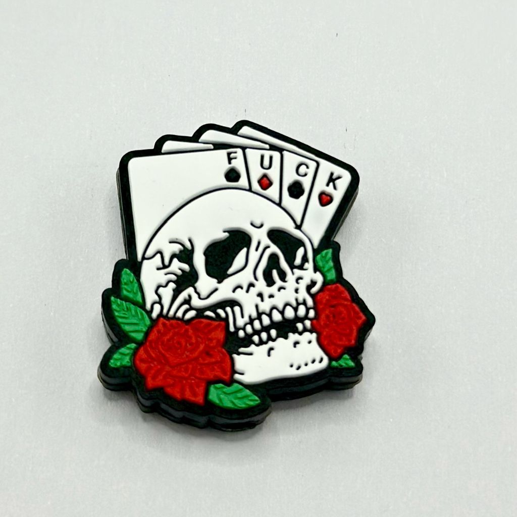 Rose Skeleton with Deck of Cards Silicone Focal Beads (Ship Out in Around 4-7 Days After Ordering and Minimum Order 20 Pieces)