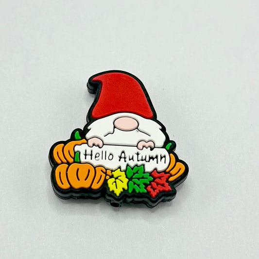 Christmas Autumn Pumpkin Gnome Wearing Red Hat "Hello Autumn" Silicone Focal Beads