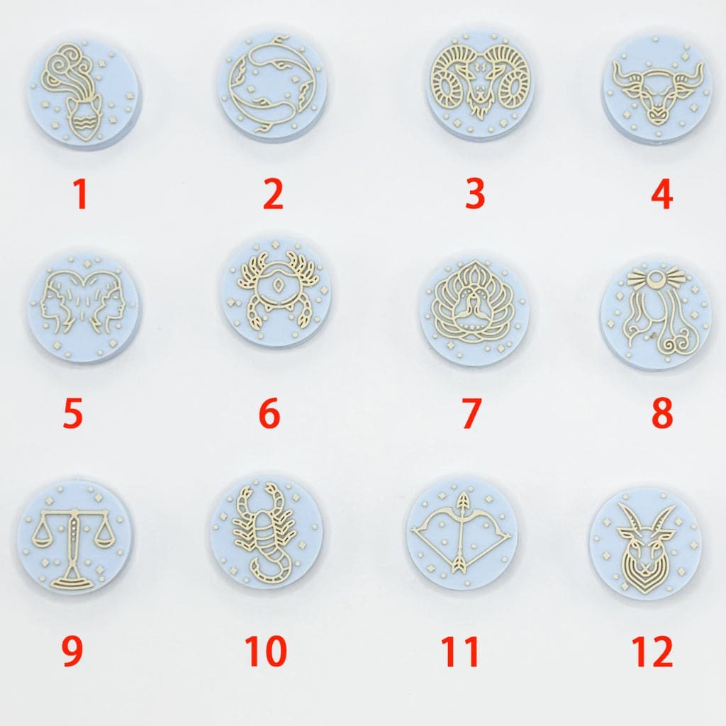 Gray, Blue, Light Blue and Pink 12 Zodiac Signs Constellations Star Signs Silicone Focal Beads, One of Each