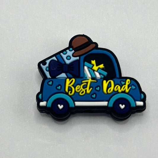 Father Daddy Blue Pick Up Car with Gift Box with Best Dad Text, Silicone Focal Beads