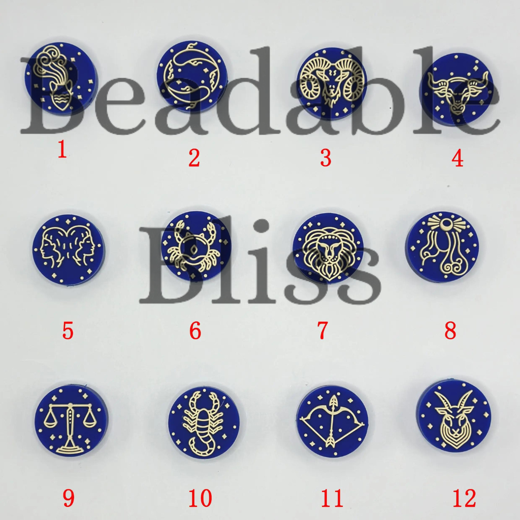 Gray, Blue, Light Blue and Pink 12 Zodiac Signs Constellations Star Signs Silicone Focal Beads, One of Each