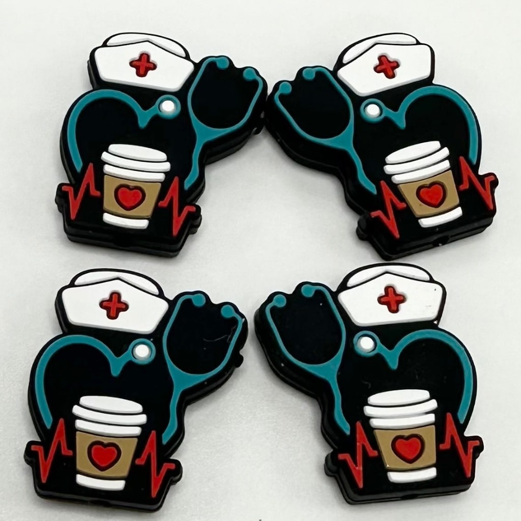 Hospital, Nurse Cap Doctor Stethoscope, Medical, Healthcare, Coffee Silicone Beads