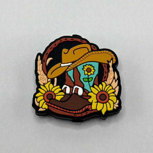 Western Style Silicone Focal Beads with Sunflower, Cowboy Hat, and Boots