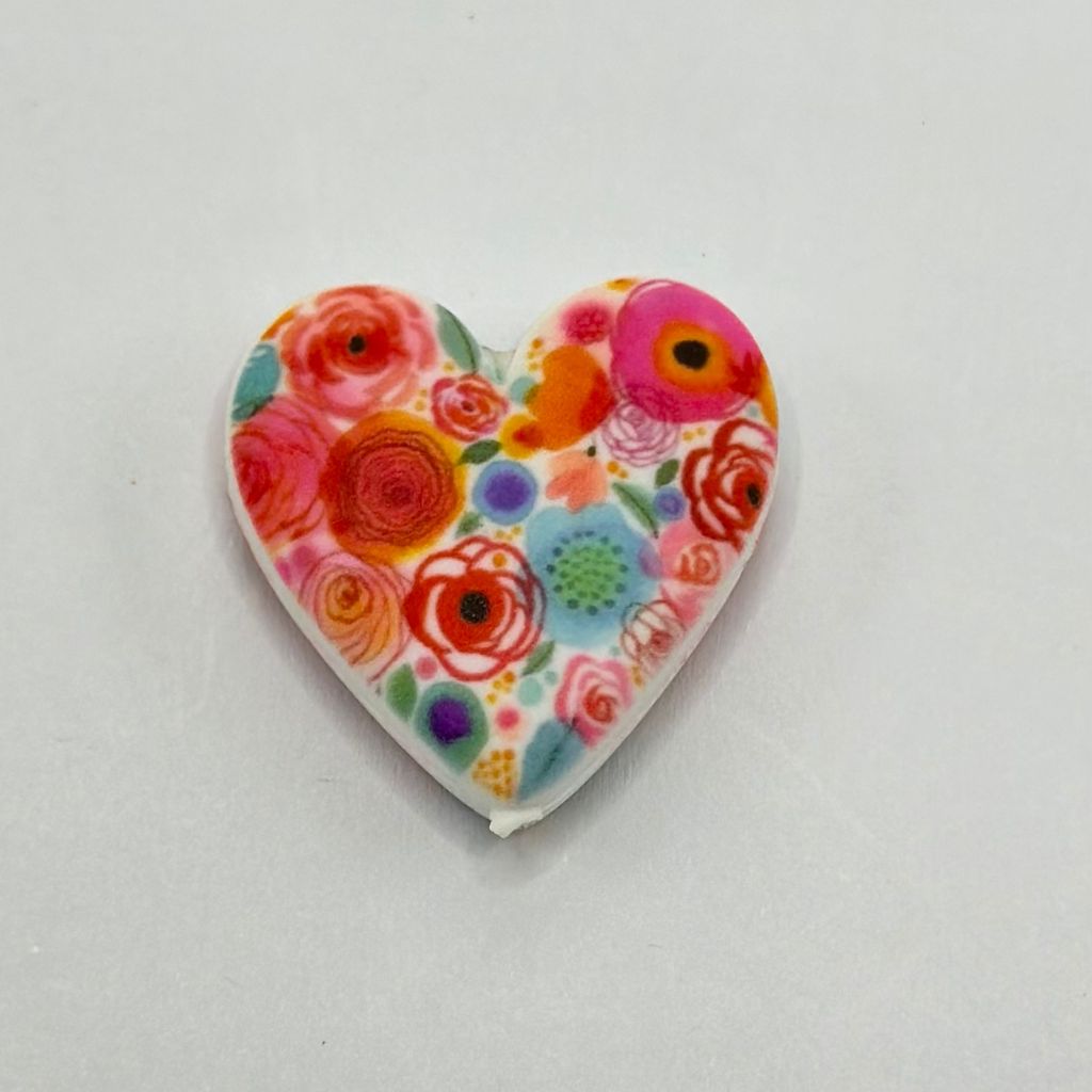 Love  Themed Multicolored Beautiful Flowers Heart Shaped Silicone Focal Beads