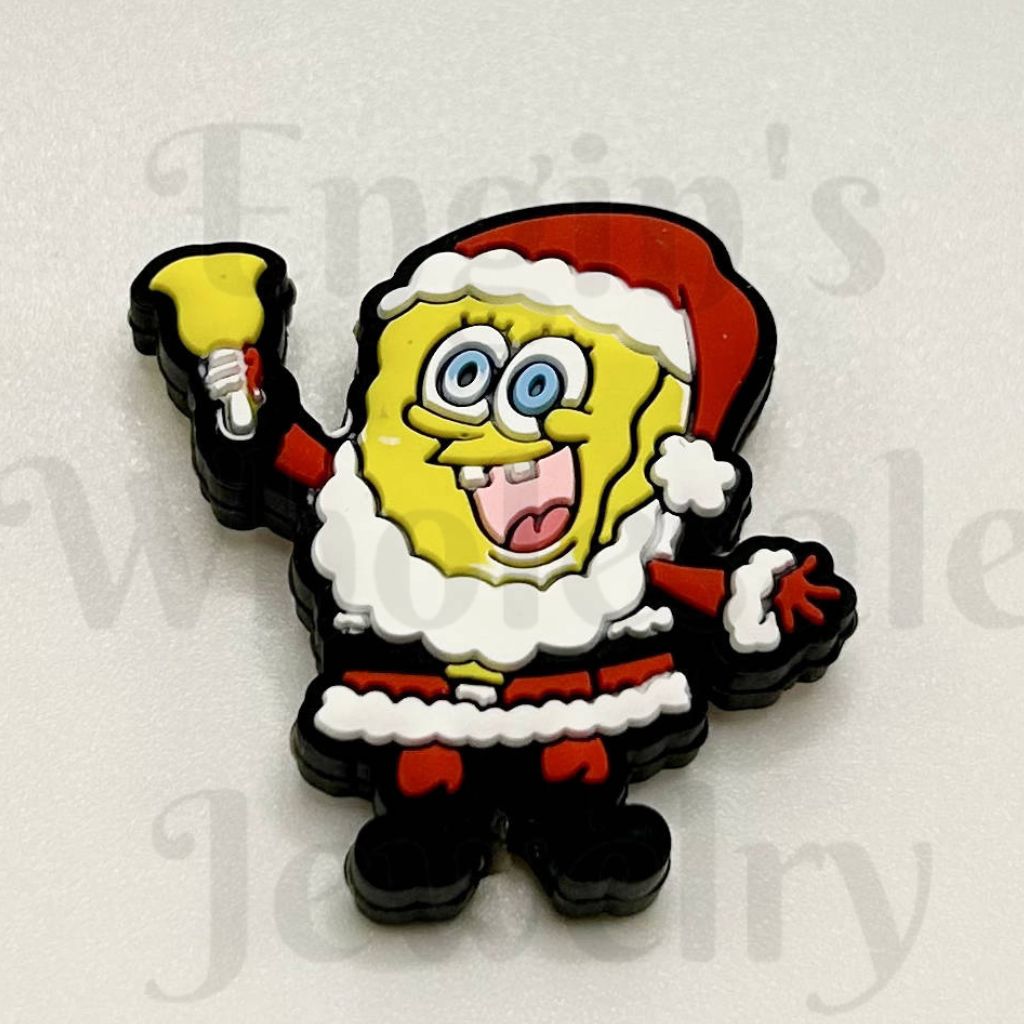 Cartoon Sponge Christmas Santa Bell Silicone Focal Beads (Ship Out in Around 4-7 Days After Ordering and Minimum Order 20 Pieces)