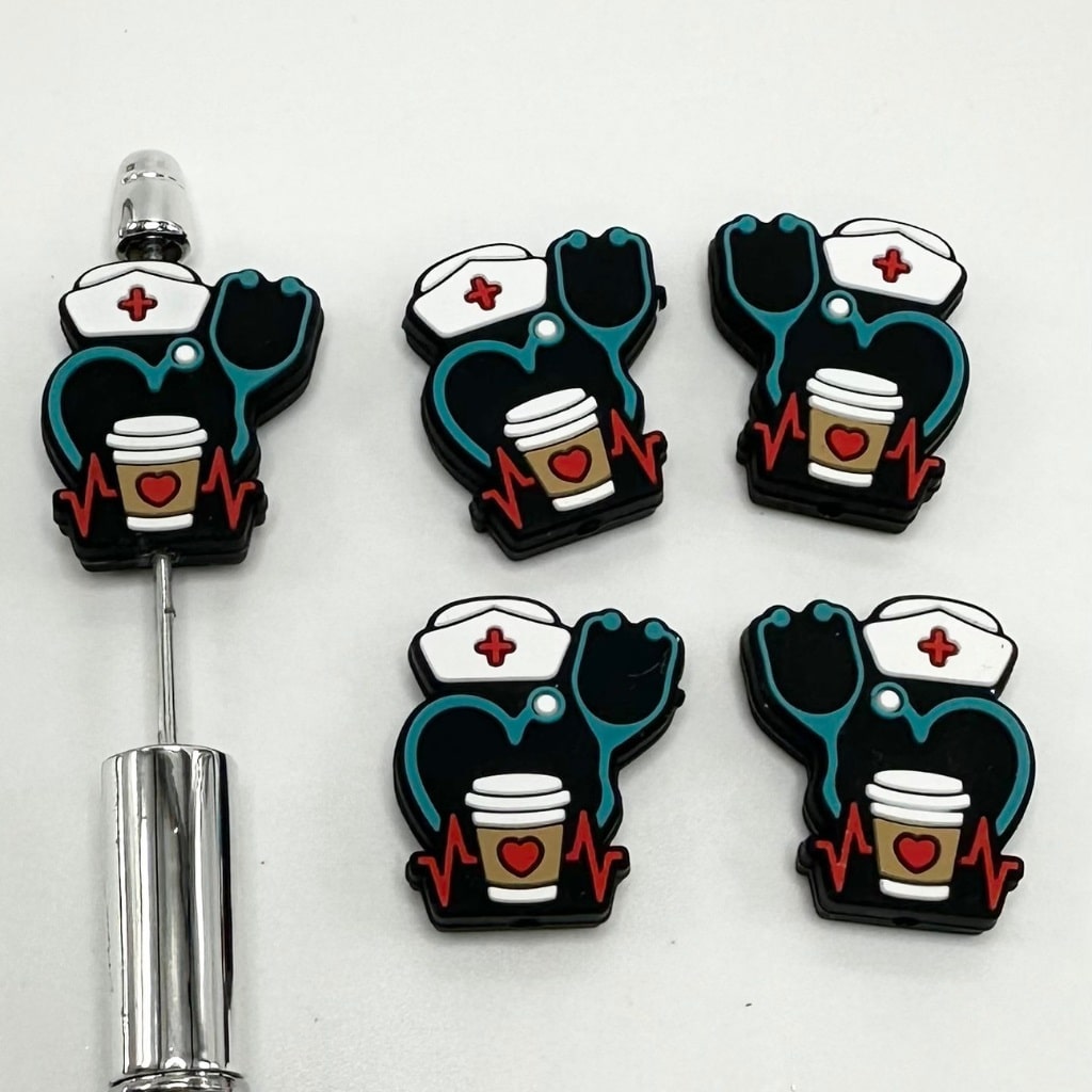 Hospital, Nurse Cap Doctor Stethoscope, Medical, Healthcare, Coffee Silicone Beads