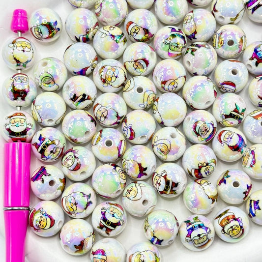 Painted Round New Style Santa Claus Hand Waving Acrylic Beads, Random Mix,16mm