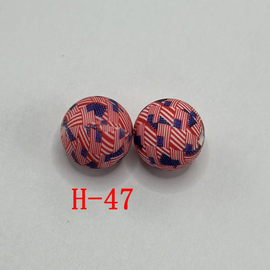 Round USA Flag the US Print Patriotic Silicone Beads 15mm