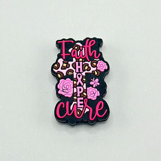 Jaguar Print Faith, Hope, Cure, Cross with Pink Roses and Butterfly Silicone Focal Beads